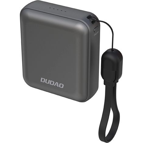 Batería externa Dudao K22+ de 10000 mAh y 22,5 W con USB-C, colgante y cable - Gris