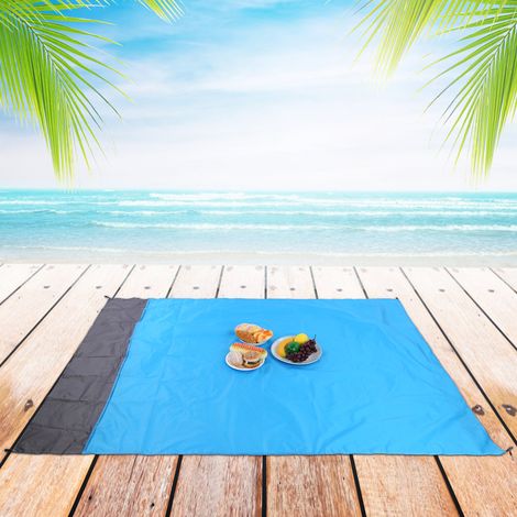 Matelas de camping bleu 1,4 x 2 m, couverture de plage imperméable, accessoires de pique-nique portables pour l'extérieur (1/5)