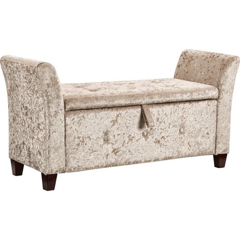 Seville Storage Ottoman Bench Bedding Blanket Box Hallway Bedroom Chest, Crushed-Velvet-Champagne (1/5)