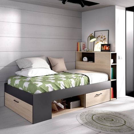 Cama Compacta 90x190 natural / grafito 96x218x99 cm - LANKA 91