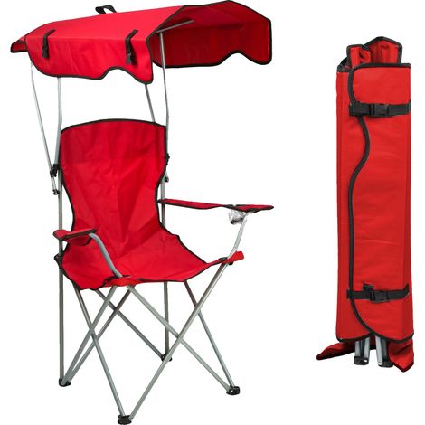 Silla plegable con parasol integrado, ligera y portátil, roja. (1/2)
