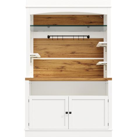 Aparador alto con LED RGB, estante de cristal y 6 ganchos, 107x34x184 cm, blanco (1/5)