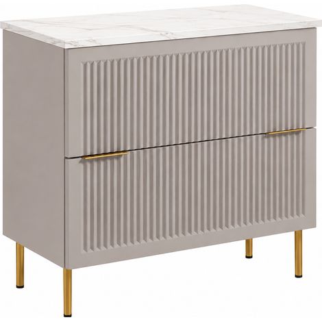 Mobile sottolavabo con piedini 80 cm, 2 cassetti, con piano, Cashmere / piano Marmo, maniglie dorate, gambe dorate, 80 x 46 x 73,6 cm (1/5)