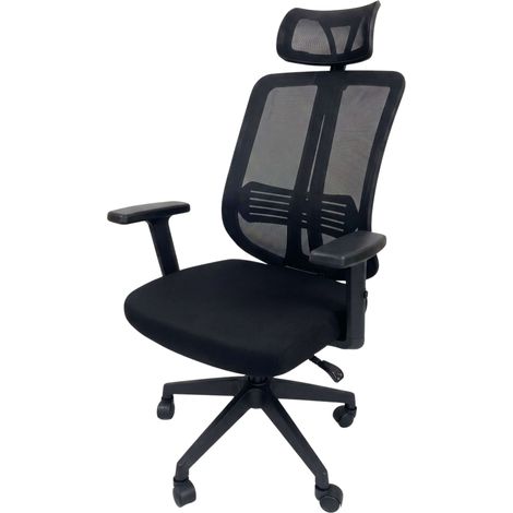 Silla Oficina Ergovan, Silla Escritorio Ergonómica, Refuerzo Lumbar, Reposacabezas, Transpirable Negro 61x115-125x48 cm (1/5)