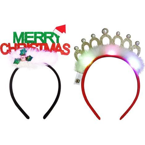 Lot de 2 serre-têtes LED, motif sapin renne Père Noël, feutre polyester, taille unique, fête Noël famille (1/5)