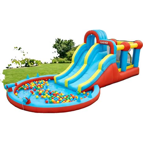 Parco acquatico gonfiabile, lunghezza 7 metri, tessuto Oxford 840D e 420D, età consigliata 3-6 anni, capacità massima 5 bambini, pareti di sicurezza in rete. (1/5)