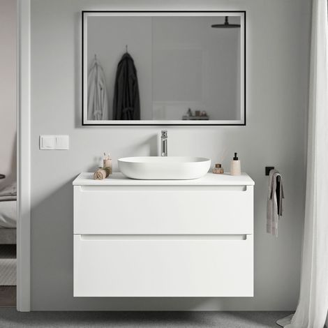 Mobile VIREO 80 cm per lavabo da appoggio - colore selezionabile bianco opaco, Weiß matt (de)