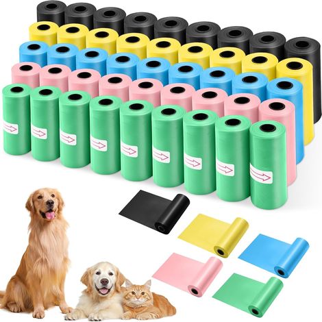 675 Pièces sac a Crottes Chien, 30 x 21,5 cm, 5 Couleurs Polyéthylène, Portable, Anti-Fuite, pour Sorties Canines, 45 Rouleaux de 15 Chacun (1/5)