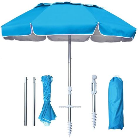 Parasol d'extérieur Pliable Portable, Protection UPF 50+ Bouton Poussoir Inclinaison Cadre en métal, Valise Patio Jardin Plage Piscine arrière Cour Bleu(Sky Blue) (1/5)