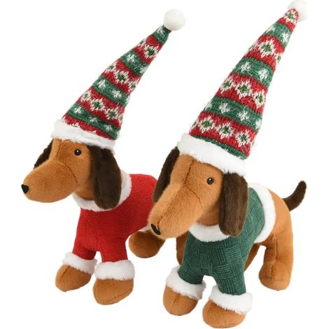Cane natalizio in poliestere con cappello H36 cm