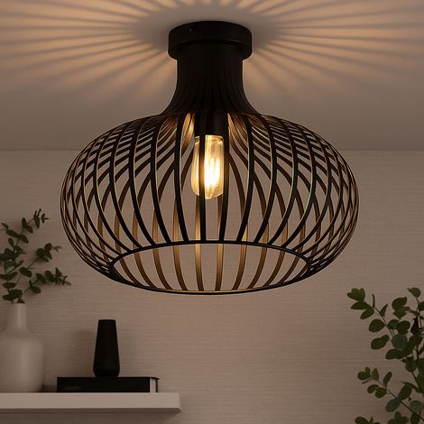 Plafonnier LED Filament Plafonnier de table de salle à manger Industriel Lampe de salon couleur rouille, maille métallique, 1x 4W 320Lm blanc chaud 1700K, DxH 40x35 cm