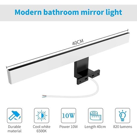 LED miroir salle de bain 6500K blanc froid étanche miroir armoire éclairage lampe 40cm 820LM salle de bain lampe miroir mural lumière (1/4)
