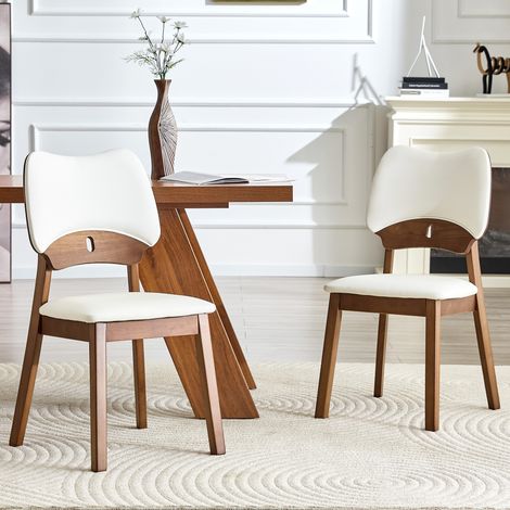 Set di 2 sedie da pranzo con schienale a farfalla, seduta imbottita, legno di gomma bianco (1/5)