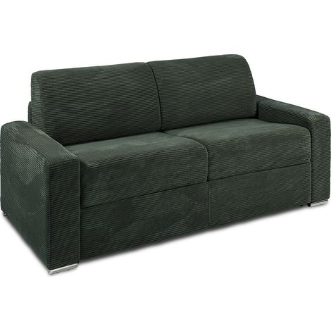 Divano letto 3 posti a ribalta Posto letto 140 cm Materasso 18 cm in Velluto a coste Verde - CALITO