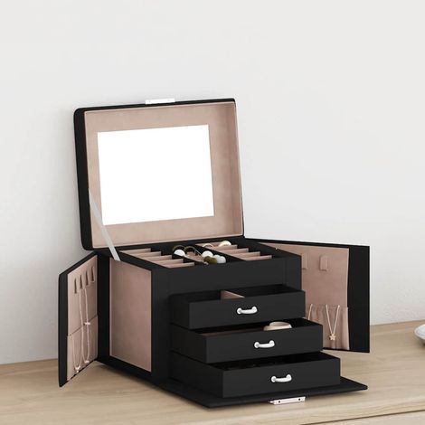 vidaXL Jewellery Box 4-Layer with Mirror Lockable Black 22,5x17,5x16,5 cm