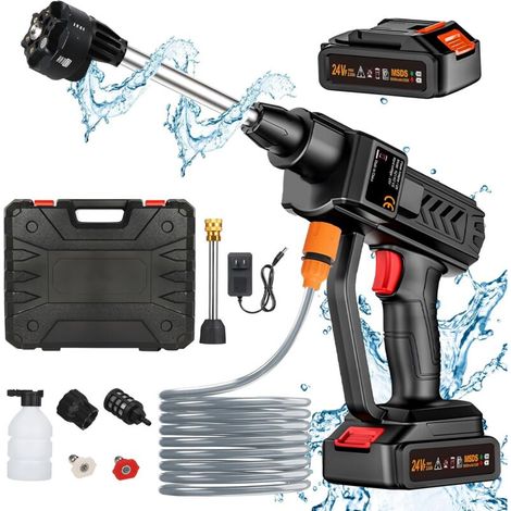 Nettoyeur Haute Pression Buse 6 en 1, 260 PSI Nettoyeur Haute Pression sans Fil avec 2 Batteries, Adapté pour Nettoyer Les Voitures