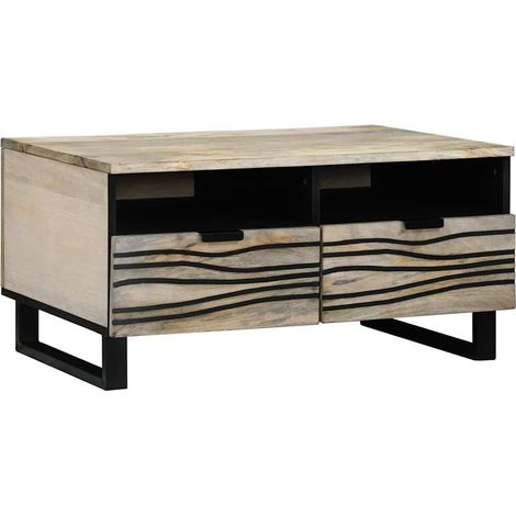 Couchtisch Beige und Schwarz 80 x 54 x 40 cm Massivholz Akazie
