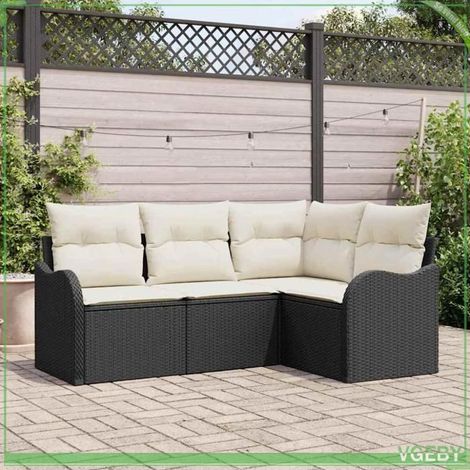 Ensemble de canapé de jardin - FAFEICY - Modulaire - Polyrotin noir - Rangement - 4 places (1/5)