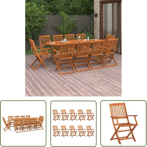 The Living Store 11-tlg. Garten-Essgruppe 220x90x75 cm Massivholz Akazie - Gartenmöbel - Essgruppe - Gartentisch - Gartenstuhl - Akazienholz (1/5)