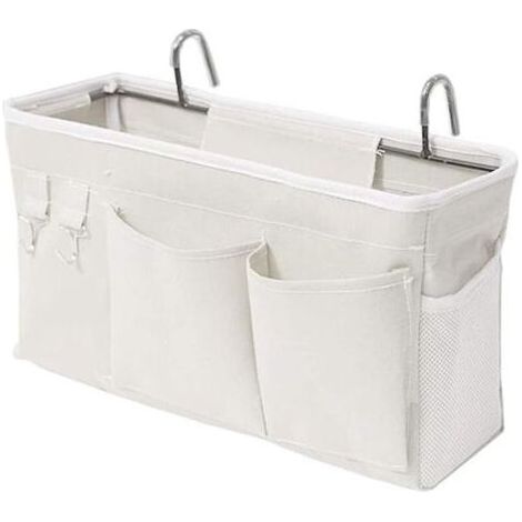 Pair Lit Organiseur de Lit, Sac à Darhthaken Hängetasche Mezzanine de Rangement pour le Livre, Magazine, Téléphone, Écouteurs Lit Conservation(Blanc) (1/4)