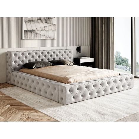 Lit rembourré avec rangement 120x200 velours gris Palini (1/3)
