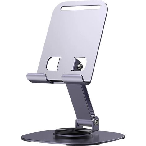 Soporte de teléfono y tableta para escritorio, rotación de 360°, base pivotante, soporte de tableta, soporte portátil en aluminio, accesorios de escritorio a domicilio regulables