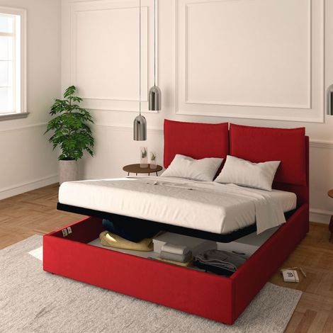 Baldiflex Letto Contenitore Matrimoniale 160x200 Licia in Ecopelle con Rete a Doghe colore Rosso Red (1/5)