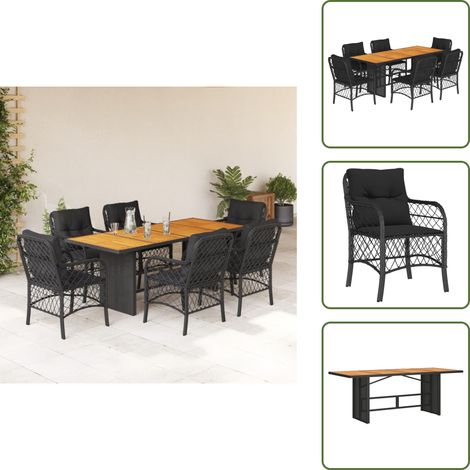 Mesa de jardín - vidaXL Set de comedor de jardín 7 pzas y cojines ratán sintético negro - Cojines para sillas