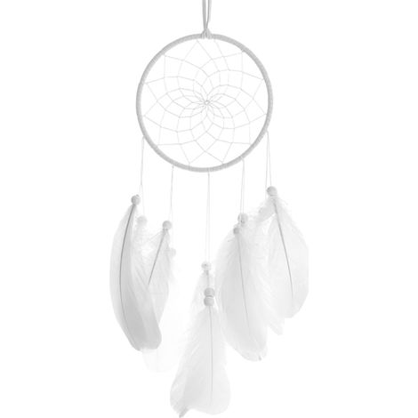 Dreamcatcher - 11 cm Diamètre - Suspension Murale en Cercle Métallique, Cordes en Cuir, Plumes Naturelles et Perles - Décoration Chambre, Nurserie, Salon - 1 Pièce (1/5)