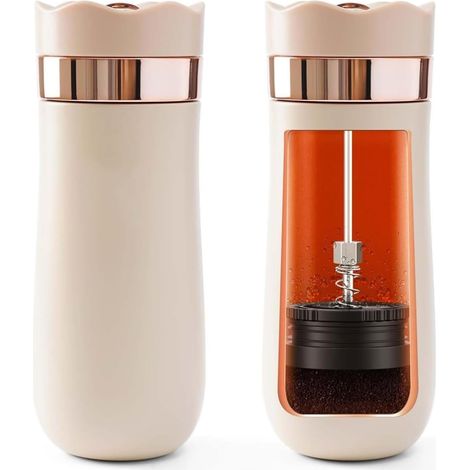 Cafetière à pression française de voyage 12 oz Cafetière française portable Tasse à café en acier inoxydable pour le camping et les voyages (1/5)