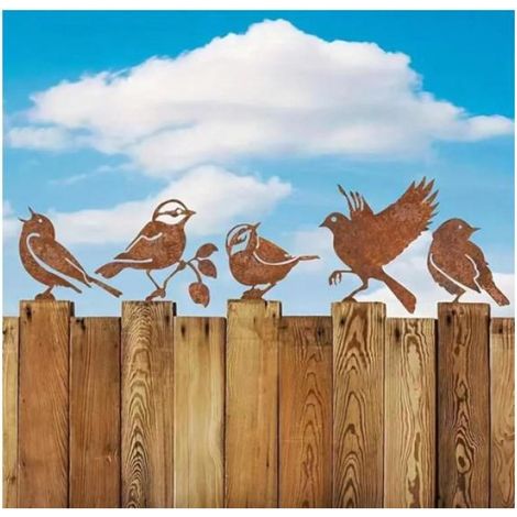 Oiseaux Decoratifs Exterieur - En Fer Rouillé - Pour Jardin Terrasse Parc - Lot De 5 (1/5)