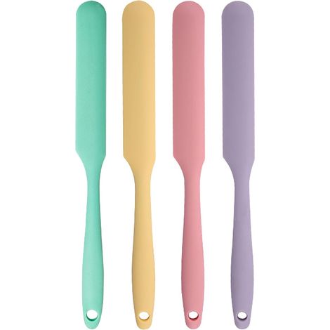 Juego de 4 espátulas de silicona para tarros, raspador de masa madre de mango largo, raspador delgado para tarros, botellas y recipientes, antiadherente al calor. (1/4)