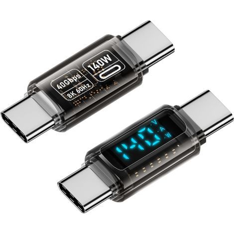 USB-C-zu-USB-C-Anschluss mit 8K-Videoübertragung bei 60 Hz und 40 Gbit/s Durchsatz. USB-C-zu-USB-C-Adapter mit LED-Anzeige für USB-C-Geräte (Tablets, Smartphones, Computer).