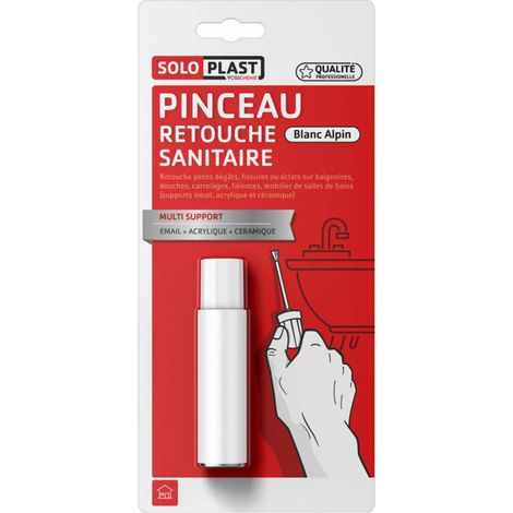 Pinceau retouche sanitaire – Application facile sur céramique, émail, acrylique – Coloris blanc alpin – Contenance 12ml – Soloplast