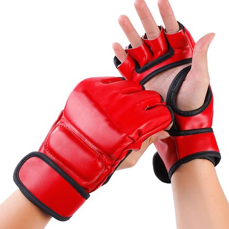 Gants d'entraînement MMA mi-doigts unisexes, paume ouverte pour le combat - Rouge (1/5)