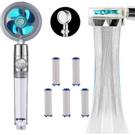 douchette + 5 recharges filtres SAVEWATER POWER - VENTEO - Pommeau de douche avec hélice haute pression - Economise et filtre l&39eau - Régulateur de puissance grâce à l&39interrupteur stop (1/4)