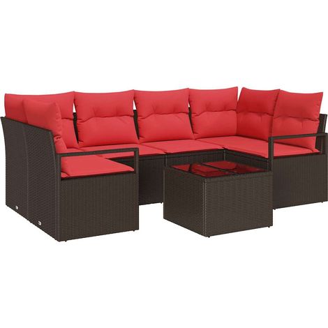 Maison Exclusive - Set di divani 7 pcs Marrone e Rosso polyrattan
