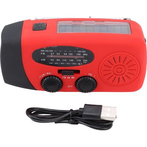 Radio d'urgence à manivelle solaire de Type C, charge AM FM WB météo avec lampe de poche LED, fonction SOS, batterie 2000mAh 7400mWh (1/5)