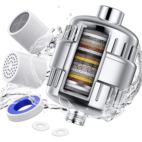 20-stufiger Duschfilter für hartes Wasser. Duschwasserfilter mit 2 austauschbaren Filterkartuschen zur Entfernung von Chlor und Fluorid. (1/4)