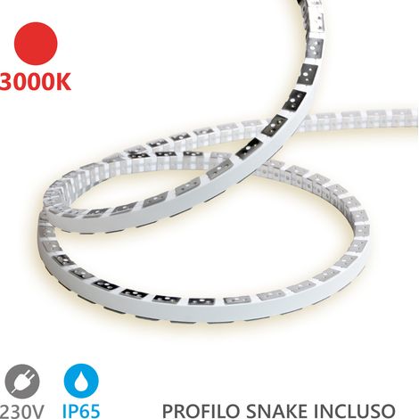 Alcapower Striscia LED Snake Flex 5m 230V 12W/m 3000K IP65 Luce Calda, Silicone Flessibile Alta Efficienza con 120 LED/m per Illuminazione Interni (1/5)