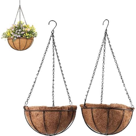 2 Pièces Panier De Fleurs À Suspendre En Métal, Panier De Fleurs À Suspendre En Fibre De Coco, Panier De Fleurs À Suspendre, Pour Culture Plantes D'intérieur Et D'extérieur 30 Cm (1/5)