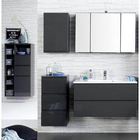Badmöbel Set COMO-03, 5-teilig inkl. Midischrank, Hochglanz grau, 100cm Waschtisch (1/5)