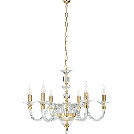 Lampada a sospensione GALA D72 cm in vetro lavorato a mano con dettagli in metallo 6 LUCI ORO (1/3)