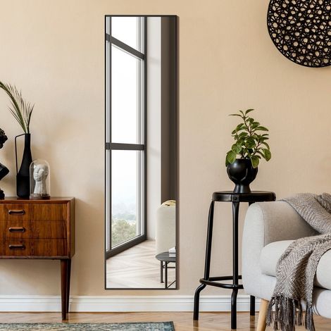 Espejo de cuerpo entero de 160 x 40 cm espejo de pie y de pared 2 en 1 de cristal irrompible negro