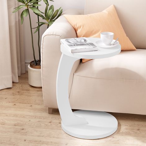WOLTU Beistelltisch, Kleiner Beistelltisch C Form, Sofatisch Kaffeetisch Wohnzimmertisch, Abstelltisch für Couch Sofa Bett, aus MDF, φ38xH55 cm, Weiß (1/5)