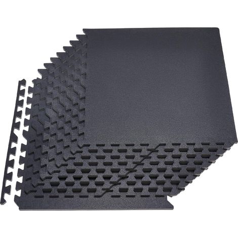 Tapis de Sol Puzzle Fitness 12PCs 61x61x1,4 cm, Dalles en Mousse EVA Haute Densité, Protection de Sol pour Gymnastique Yoga Salle de Sport Gym Maison et Bureau, Dalles Emboîtables Noires (1/5)