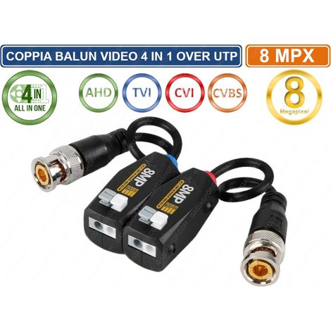 COPPIA TRASMETTITORI BNC VIDEO BALUN 8 MP AHD TVI CVI CVBS VIDEOSORVEGLIANZA
