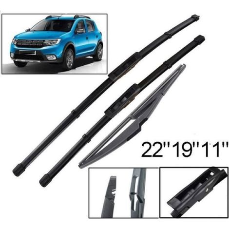 Balai D'essuie-glace - Avant Conducteur Passager Arrière - Pour Dacia Renault Sandero II 2015 À 2019 - Lot De 3 (1/5)