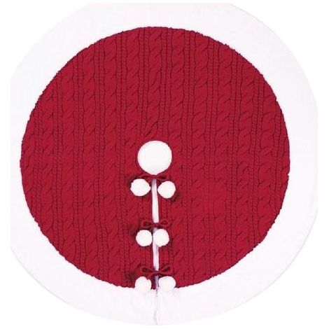 Weihnachtsbaumdecke aus Jute mit roter Aufschrift „Frohe Weihnachten“. (1/5)