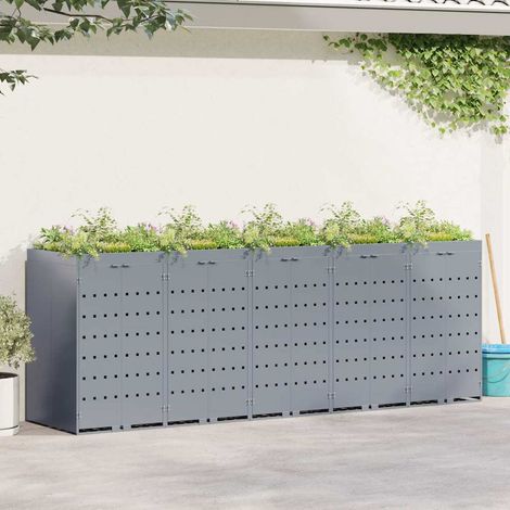 Wagenmüllbehälter für 5 Behälter Hellgrau 340 x 77,5 x 121,5 cm
